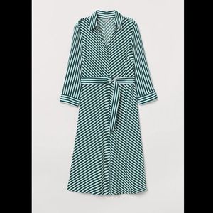 H&M Green & White Striped dress with belt